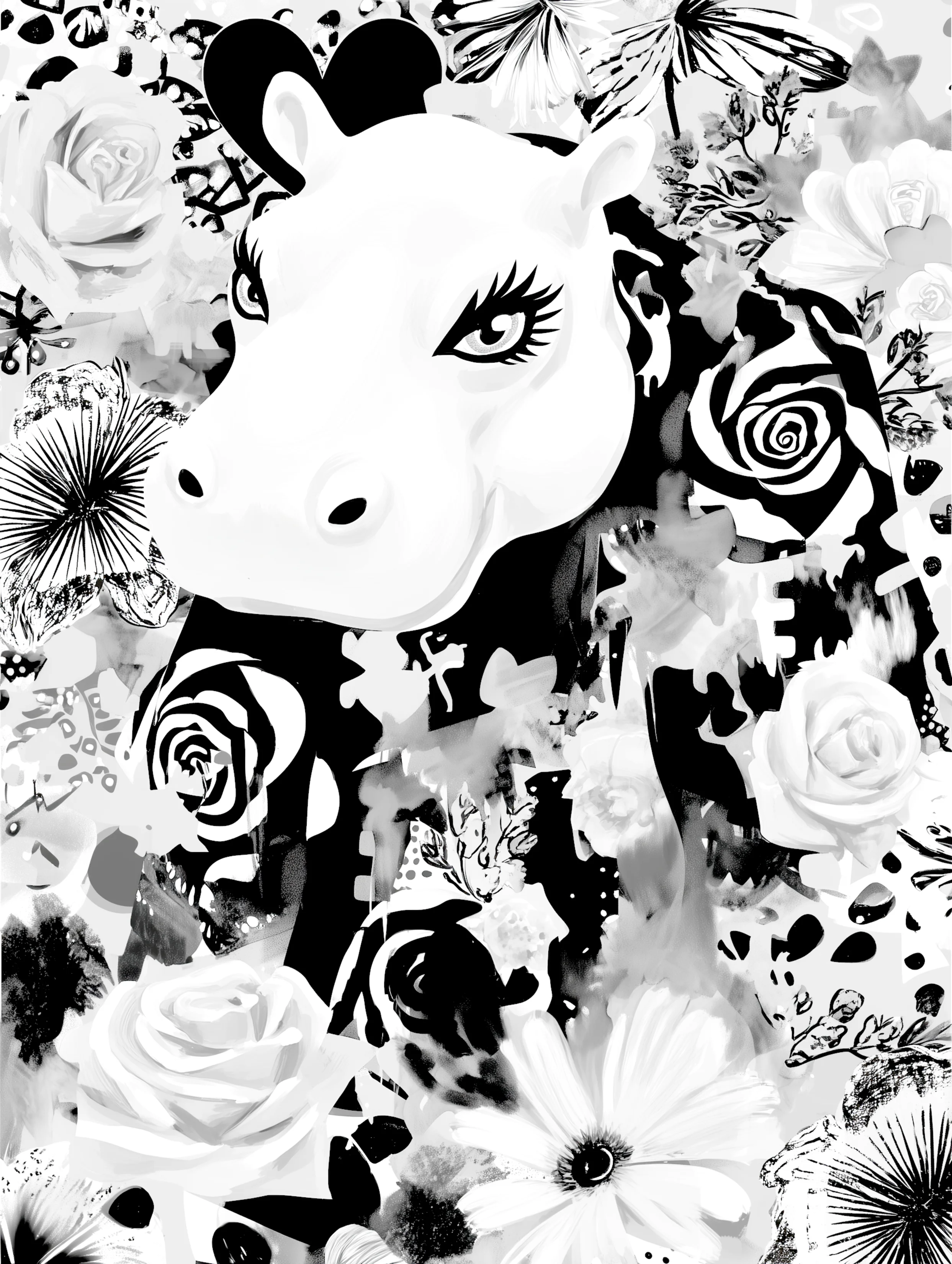 Free printable hippo coloring page featuring abstract pattern hippo